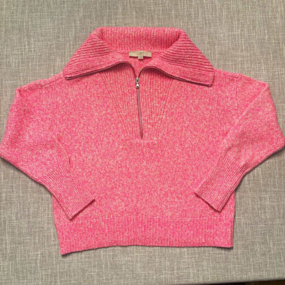 LOFT Women's Pink Solid Knit Mock Neck 1/4 Zip Pullover Sweater Size M
